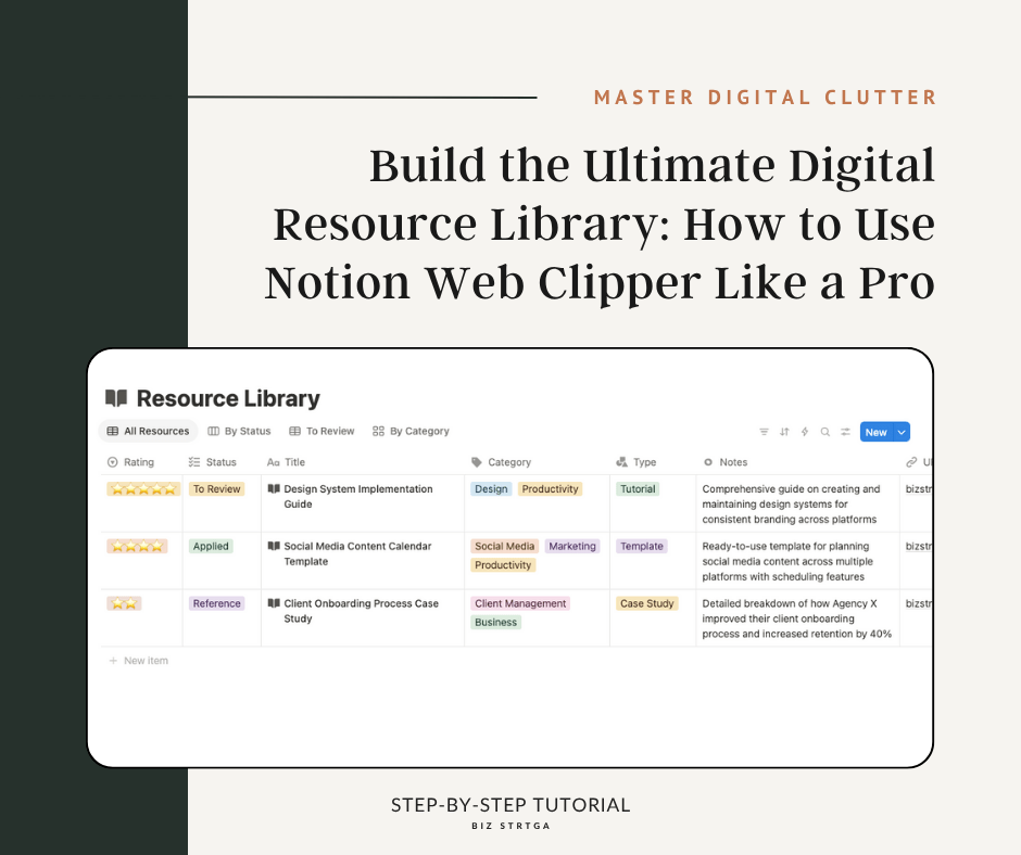 Build the Ultimate Digital Resource Library: How to Use Notion Web Clipper Like a Pro - Biz Strtga