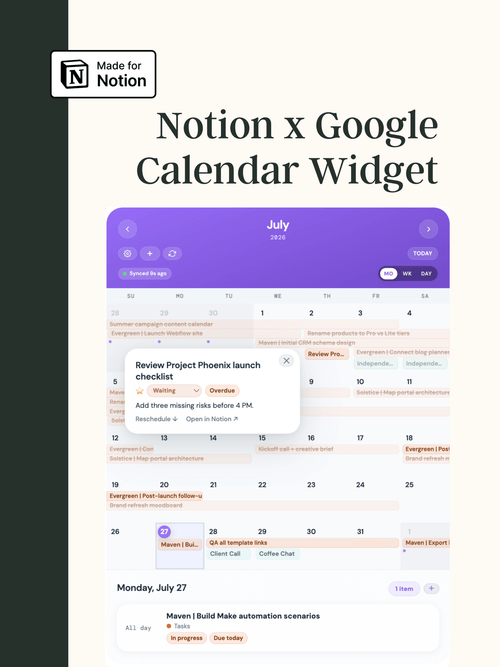 Notion x Google Calendar Widget - Biz Strtga